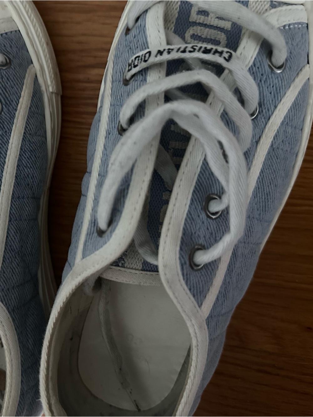 Dior Light Blue and White Quilted Canvas Sneakers